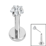 Titanium Threadless Labrets - Titanium (Bend-fit) Claw Set CZ Jewelled Star 1.0mm, 8mm (3mm) / Mirror Polish Titanium / Crystal Clear