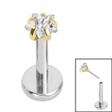 Titanium Threadless Labrets - Titanium (Bend-fit) Claw Set CZ Jewelled Star 1.2mm, 8mm (3mm) / Gold Titanium / Crystal Clear