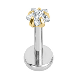 Titanium Threadless Labrets - Titanium (Bend-fit) Claw Set CZ Jewelled Star 1.2mm, 10mm (3mm) / Gold Titanium / Crystal Clear