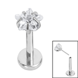 Titanium Threadless Labrets - Titanium (Bend-fit) Claw Set CZ Jewelled Star 1.0mm, 8mm (4mm) / Mirror Polish Titanium / Crystal Clear