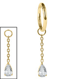 Titanium Hinged Segment Ring with Titanium Jewelled Droplet Charm 1.2mm, 6mm / Shown on 1.2mm gauge, 8mm internal diameter ring. / Gold Titanium