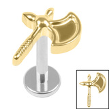 Titanium Internally Threaded Labrets 1.2mm - Titanium Battle Axe 1.2mm, 6mm / Mirror Polish / Gold Titanium