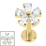 Titanium Internally Threaded Labrets 1.2mm - Titanium Jewelled Blossom Flower - SKU 73720