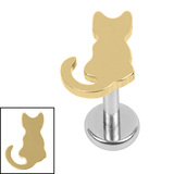 Titanium Internally Threaded Labrets 1.2mm - Titanium Saffie Cat 1.2mm, 5mm / Mirror Polish Titanium / Gold Titanium