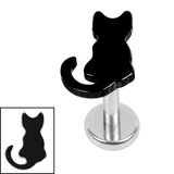 Titanium Internally Threaded Labrets 1.2mm - Titanium Saffie Cat 1.2mm, 10mm / Mirror Polish Titanium / Black Titanium