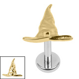 Titanium Internally Threaded Labrets 1.2mm - Titanium Spellcaster Hat 1.2mm, 8mm / Mirror Polish Titanium / Gold Titanium