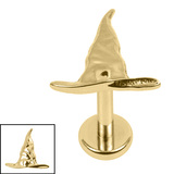 Titanium Internally Threaded Labrets 1.2mm - Titanium Spellcaster Hat 1.2mm, 10mm / Gold Titanium / Gold Titanium