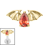 Titanium Internal Jewelled Death Bat 1.2mm / Gold Titanium / Garnet