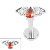 Titanium Internally Threaded Labrets 1.2mm - Titanium Jewelled Death Bat Titanium / 1.2mm, 6mm / Garnet