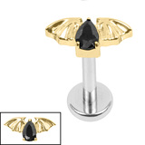 Titanium Internally Threaded Labrets 1.2mm - Titanium Jewelled Death Bat Gold Titanium / 1.2mm, 7mm / Jet Black