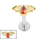 Titanium Internally Threaded Labrets 1.2mm - Titanium Jewelled Death Bat Gold Titanium / 1.2mm, 9mm / Garnet