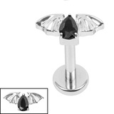 Titanium Internally Threaded Labrets 1.2mm - Titanium Jewelled Death Bat Titanium / 1.2mm, 5mm / Jet Black