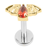 Titanium Internally Threaded Labrets 1.2mm - Titanium Jewelled Death Bat Gold Titanium / 1.2mm, 5mm / Garnet