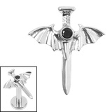 Titanium Internal Jewelled Bat Wing Dagger 1.2mm / Titanium / Jet Black