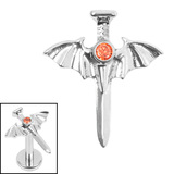 Titanium Internal Jewelled Bat Wing Dagger 1.2mm / Titanium / Garnet