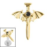 Titanium Internal Jewelled Bat Wing Dagger 1.2mm / Gold Titanium / Jet Black