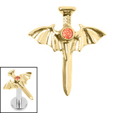 Titanium Internal Jewelled Bat Wing Dagger 1.2mm / Gold Titanium / Garnet