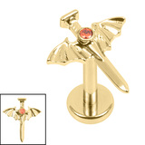 Titanium Internally Threaded Labrets 1.2mm - Titanium Jewelled Bat Wing Dagger 1.2mm, 8mm / Gold Titanium,Gold Titanium / Garnet