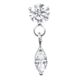 Titanium Internal Jewelled Solitaire with Marquise Drop 1.2mm, Crystal Clear / Titanium