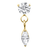 Titanium Internal Jewelled Solitaire with Marquise Drop 1.2mm, Crystal Clear / Gold Titanium