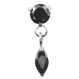 Titanium Internal Jewelled Solitaire with Marquise Drop 1.2mm, Jet Black / Titanium