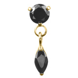Titanium Internal Jewelled Solitaire with Marquise Drop 1.2mm, Jet Black / Gold Titanium