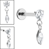 Titanium Internally Threaded Labrets 1.2mm - Titanium Jewelled Solitaire with Marquise Drop - SKU 73944