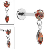 Titanium Internally Threaded Labrets 1.2mm - Titanium Jewelled Solitaire with Marquise Drop - SKU 73956