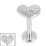 Titanium 1.2mm Internally Threaded Labrets - Hammered Heart - SKU 73990