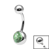 Titanium Internal Thread Jewelled Belly Bar - 10mm Light Green / 10mm