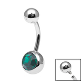 Titanium Internal Thread Jewelled Belly Bar - 10mm Dark Green / 10mm