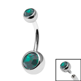 Titanium Internal Thread Double Jewelled Belly Bar - 12mm - SKU 74021