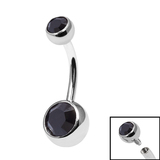 Titanium Internal Thread Double Jewelled Belly Bar - 14mm - SKU 74022
