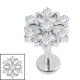 Titanium Internally Threaded Labrets 1.2mm - Jewelled Kaleidoscope Titanium, Titanium / 1.2mm, 5mm / Crystal Clear