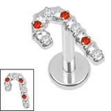 Titanium Internally Threaded Labrets 1.2mm - Titanium Candy Cane - SKU 74267