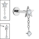 Titanium Internally Threaded Labrets 1.2mm - Titanium Jewelled Reul Chain Drop - SKU 74285