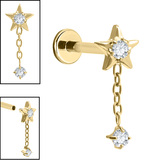 Titanium Internally Threaded Labrets 1.2mm - Titanium Jewelled Reul Chain Drop - SKU 74299