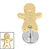 Titanium Internally Threaded Labrets 1.2mm - Titanium Gingerbread Man - SKU 74316