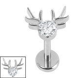 Titanium Internally Threaded Labrets 1.2mm - Jewelled Stag - SKU 74373