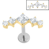 Titanium Internally Threaded Labrets 1.2mm - Jewelled Twilight Curve 1.2mm, 7mm / Polish Ti Labret / Gold Ti Jewel, Crystal Clear