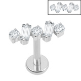 Titanium Internally Threaded Labrets 1.2mm - Jewelled Wave Baguette 1.2mm, 10mm / Polish Ti Labret / Polish Ti Jewel, Crystal Clear