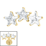 Titanium Internal 3 Sisters Jewelled Stars 1.2mm / Gold Titanium / Crystal Clear