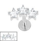 Titanium Internally Threaded Labrets 1.2mm - 3 Sisters Jewelled Stars Titanium, Titanium / 1.2mm, 6mm / Crystal Clear