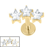 Titanium Internally Threaded Labrets 1.2mm - 3 Sisters Jewelled Stars Gold Titanium Gold Titanium / 1.2mm, 7mm / Crystal Clear