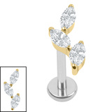 Titanium Internally Threaded Labrets 1.2mm - Tumbling Trio Gold Titanium, Titanium / 1.2mm, 9mm / Crystal Clear