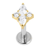 Titanium Internally Threaded Labrets 1.2mm - Titanium Claw Set Jewelled Vega Star 1.2mm, 5mm / Polish Ti Labret / Gold Ti Jewel, Crystal Clear