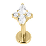 Titanium Internally Threaded Labrets 1.2mm - Titanium Claw Set Jewelled Vega Star 1.2mm, 10mm / Gold Ti Labret / Gold Ti Jewel, Crystal Clear