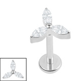 Titanium Internally Threaded Labrets 1.2mm - Titanium Jewelled Windmill 1.2mm, 5mm / Polish Ti Labret / Mirror Polish, Crystal Clear