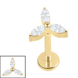 Titanium Internally Threaded Labrets 1.2mm - Titanium Jewelled Windmill 1.2mm, 7mm / Gold Ti Labret / Gold Titanium, Crystal Clear