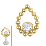 Titanium Internal Jewelled Asia Dewdrop 1.2mm, Crystal Clear / Gold Titanium